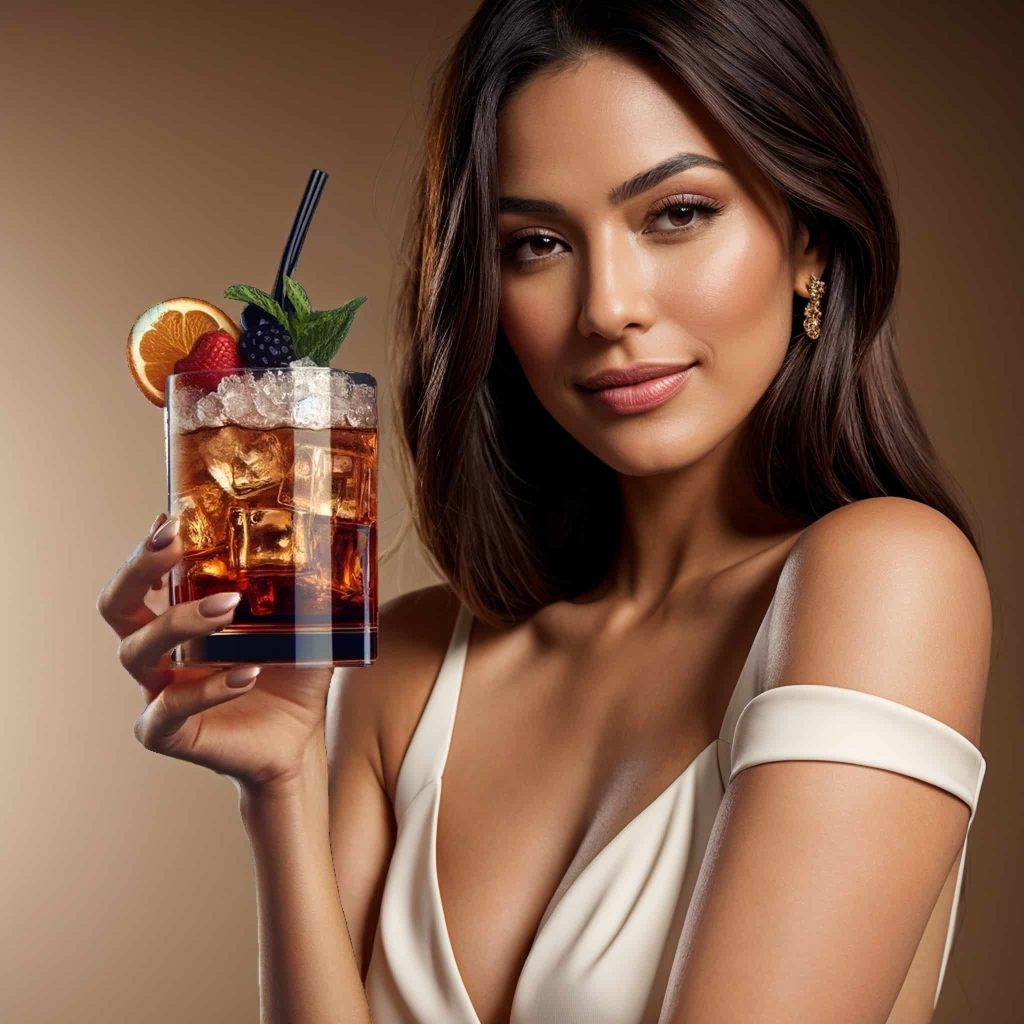 modelo tomando cocktail Sherry Cobbler