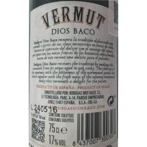 Etiqueta vermut rojo Dios Baco