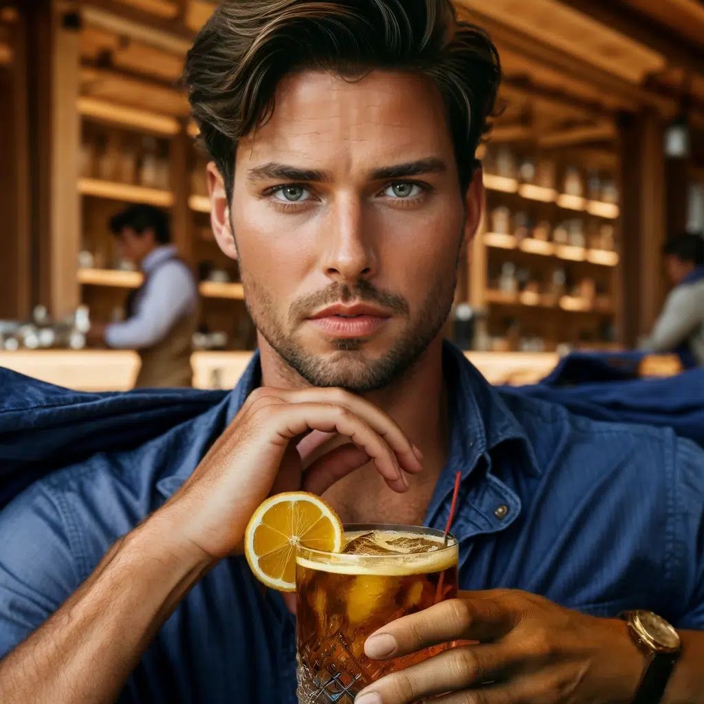 Modelo tomando Solera Sour en un restaurante mexicano