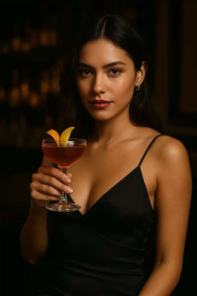 Modelo tomando Haitian Divorce cocktail