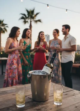 tomando sherry Fino Dios Baco con hielo en rooftop