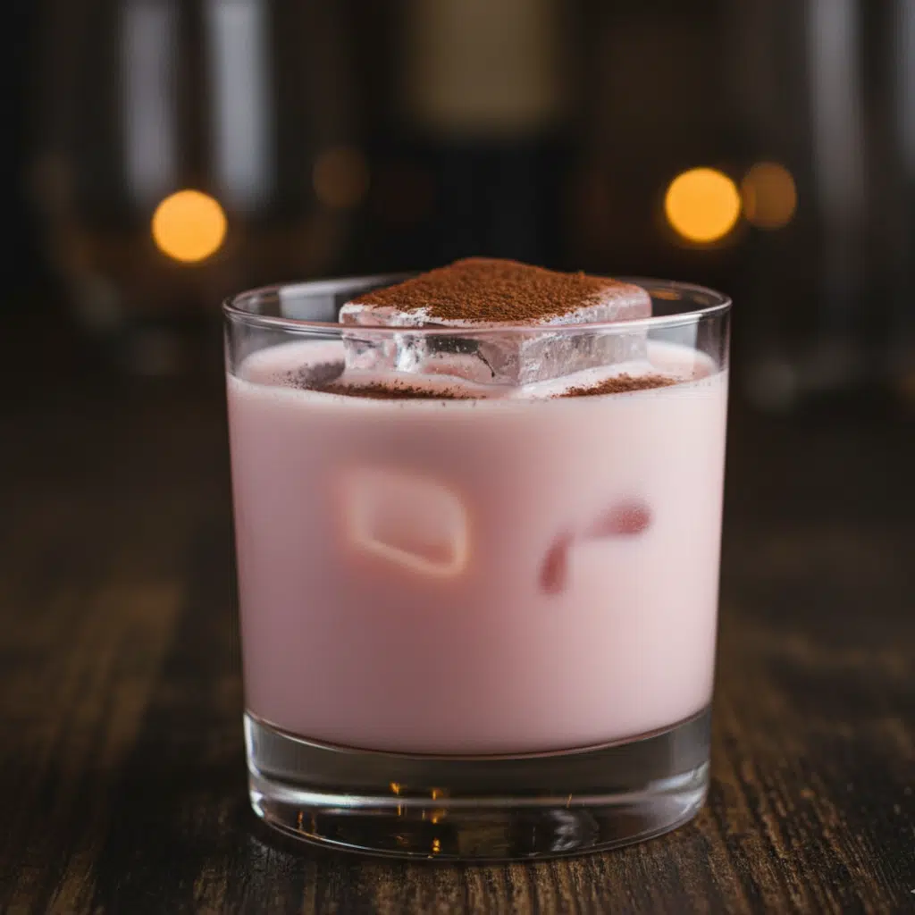 coctel pantera rosa: pacharán, leche condensada y un poco de cacao
