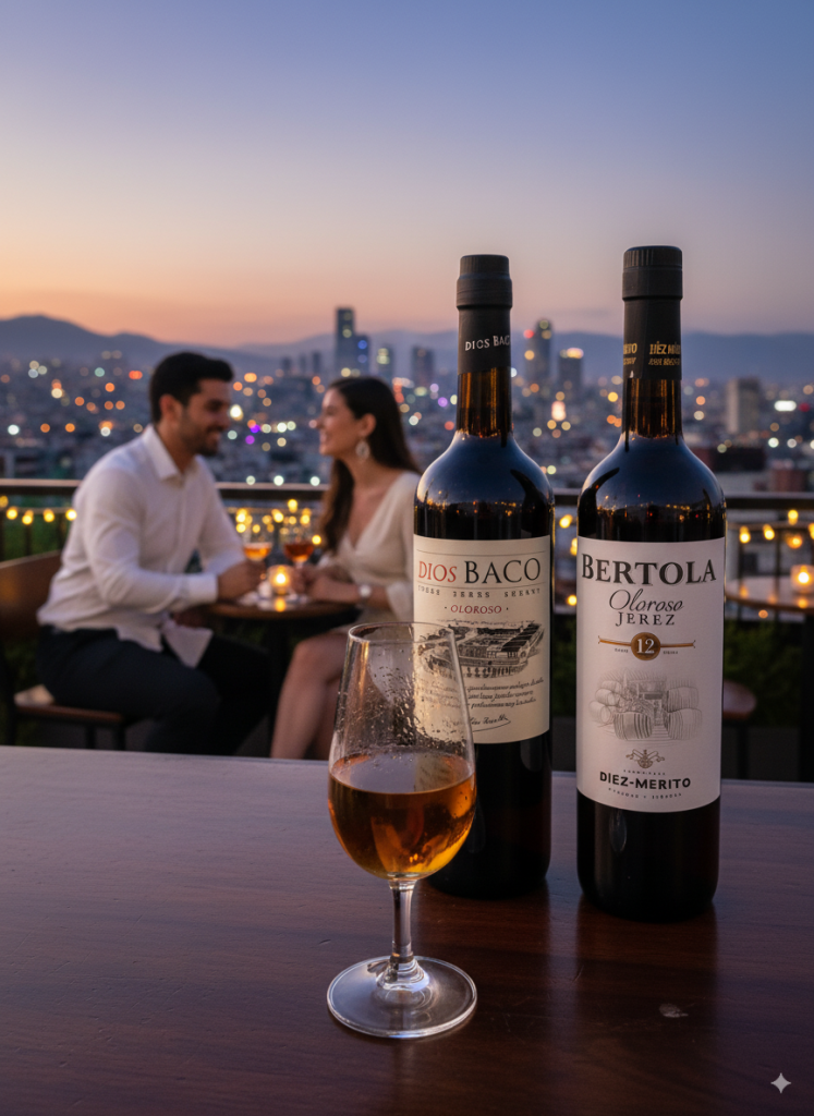 oloroso sherry en rooftop