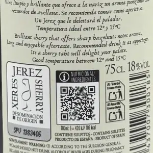 etiqueta amontillado sherry Dios Baco