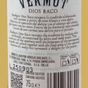 etiqueta vermut blanco Dios Baco